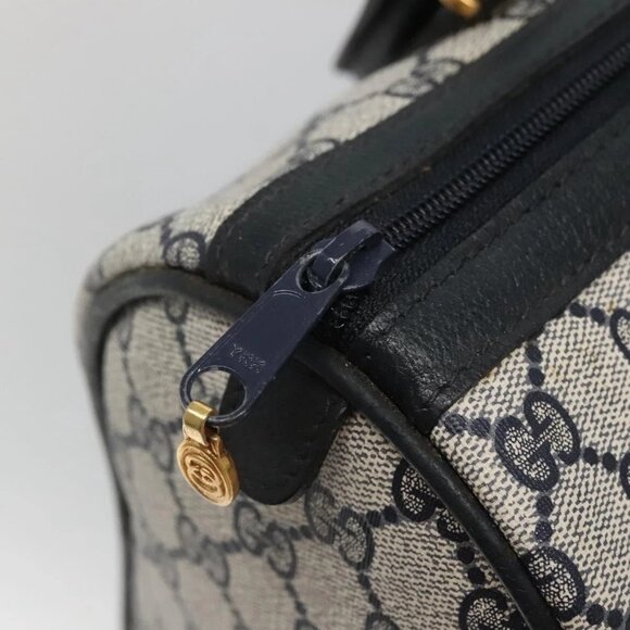 GUCCI GG Supreme Sherry Line Boston Bag PVC Navy Gold Auth ep10844 - Picture 10 of 16